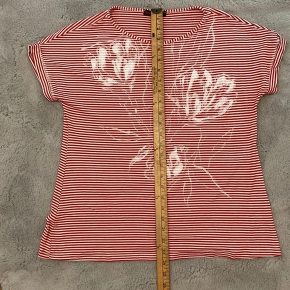Rebecca G red striped shirt sleeve shirt with print size large - Picture 11 of 14